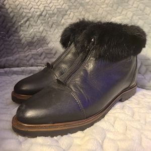 Black Leather Faux Fur Boots